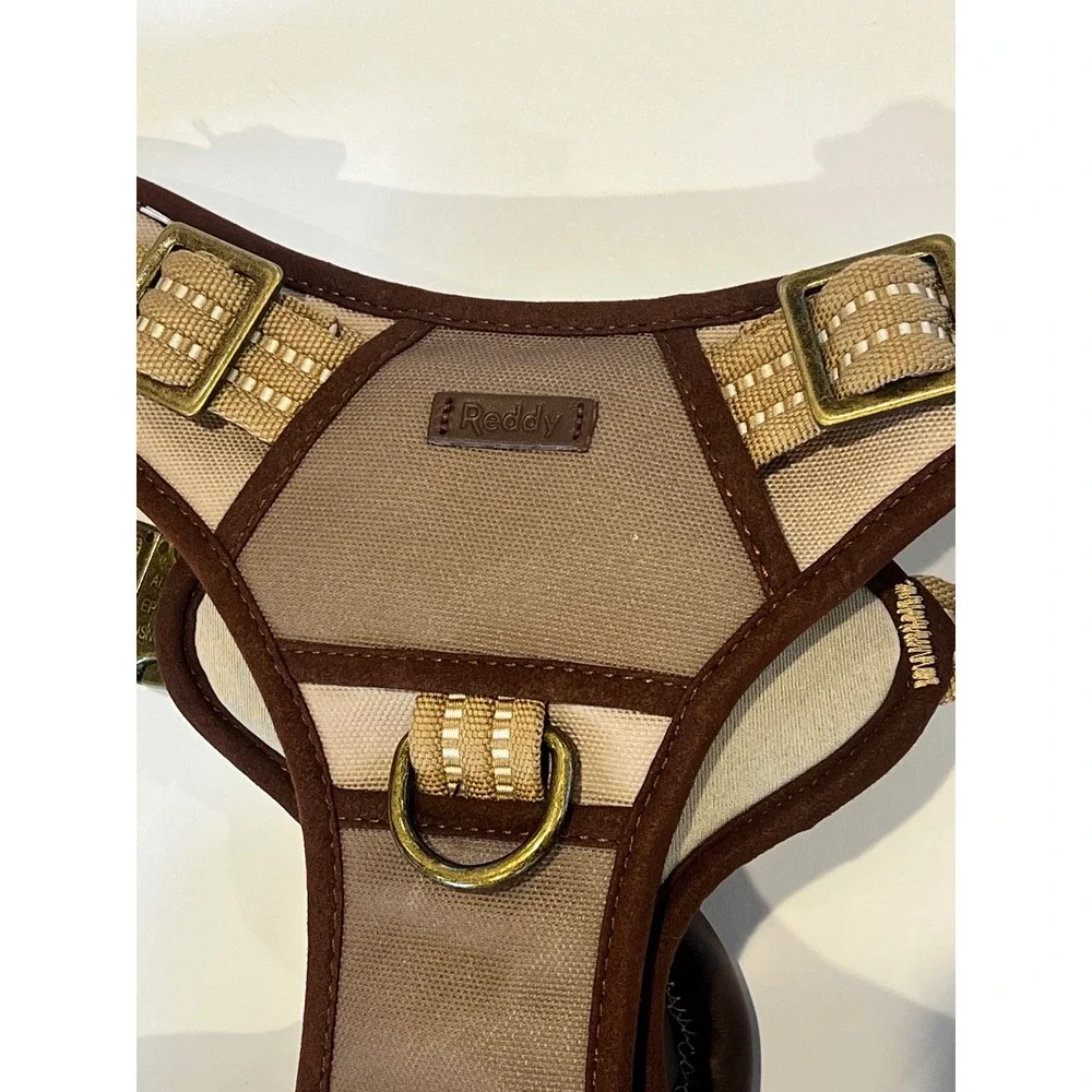 Reddy Dog Harness Tan Brown Canvas Padded Reflective Brass Hardware Handle